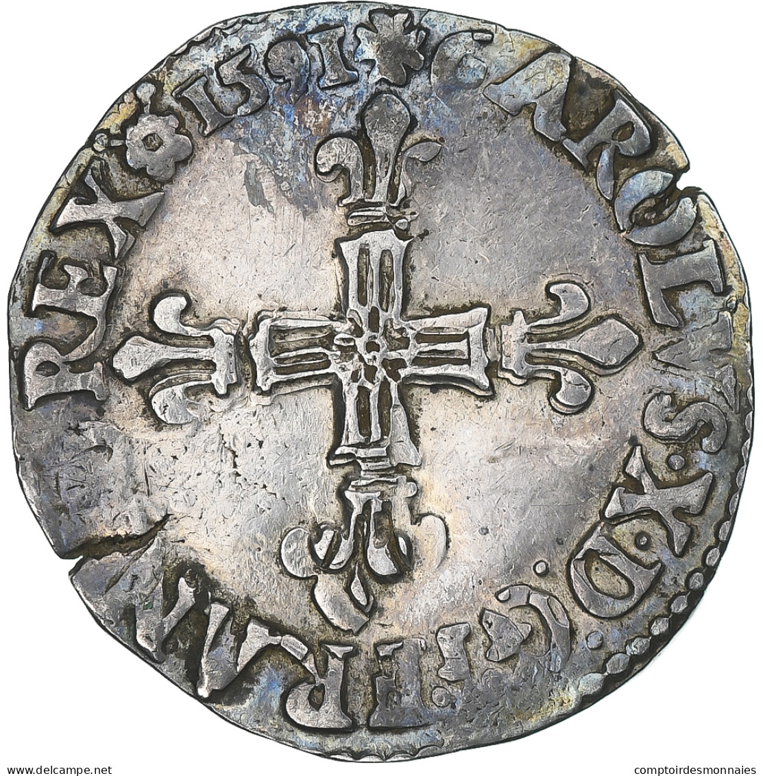 France, Charles X, 1/4 Ecu, 1591, Rouen, TTB, Argent, Gadoury:521 - 1589-1610 Henry IV The Great