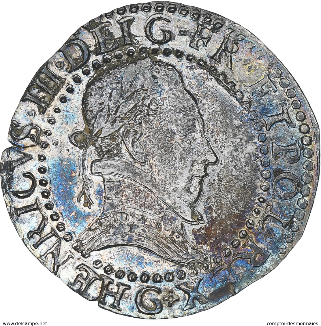 France, Henri III, 1/2 Franc Au Col Plat, 1587, Poitiers, SUP, Argent - 1574-1589 Henry III