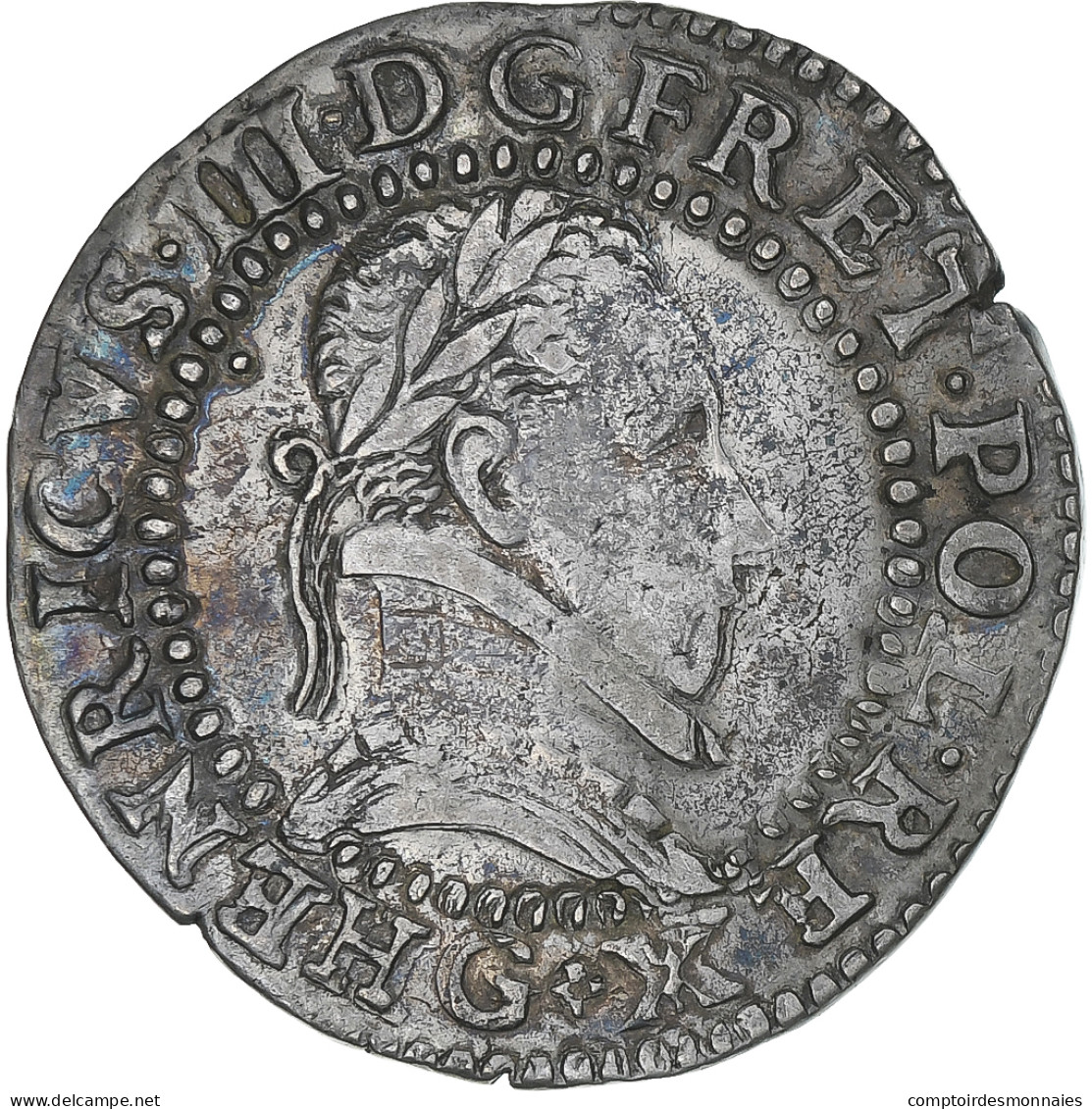 France, Henri III, 1/2 Franc Au Col Plat, 1588, Poitiers, TTB+, Argent - 1574-1589 Enrico III