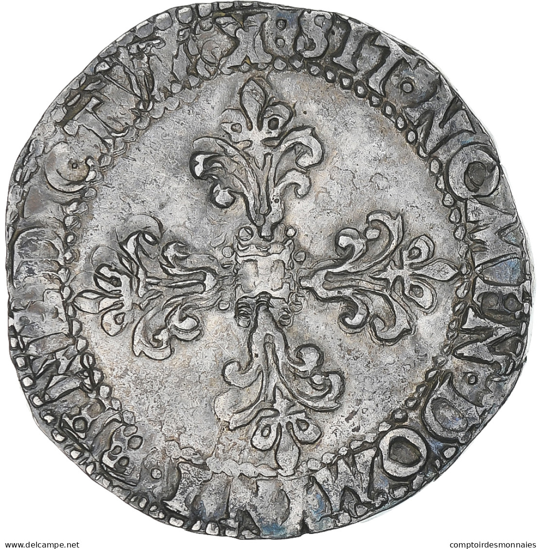 France, Henri III, 1/2 Franc Au Col Plat, 1588, Bordeaux, TTB+, Argent - 1574-1589 Henry III