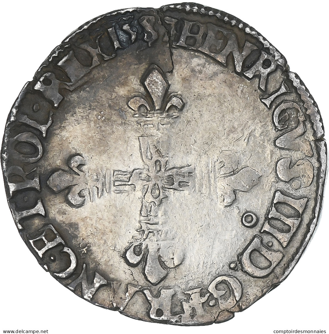 France, Henri III, 1/8 Ecu, 1587, Rennes, Var. Croissant, TB+, Argent - 1574-1589 Henry III