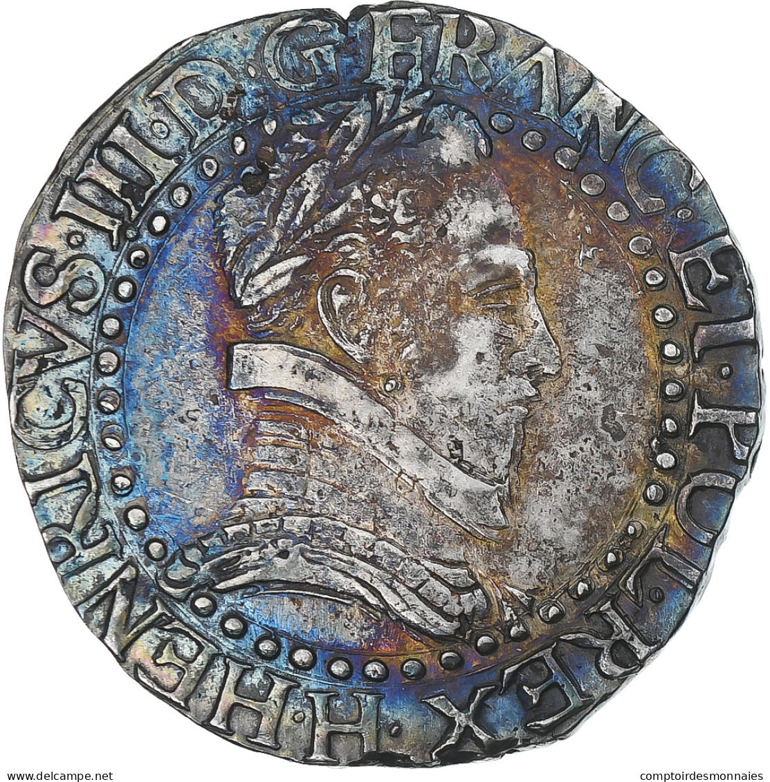 France, Henri III, 1/2 Franc Au Col Plat, 1589, La Rochelle, TTB, Argent - 1574-1589 Henry III