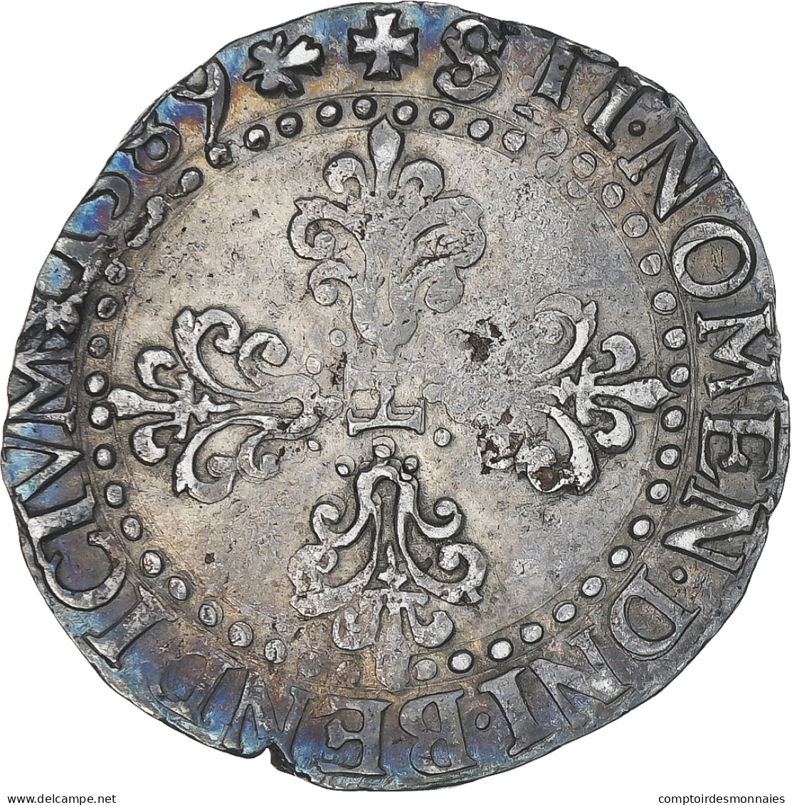 France, Henri III, 1/2 Franc Au Col Plat, 1589, La Rochelle, TTB, Argent - 1574-1589 Enrique III
