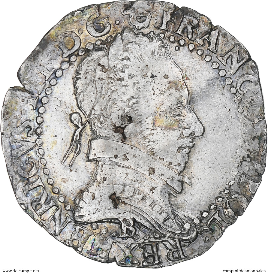 France, Henri III, 1/2 Franc Au Col Gaufré, 1587, Rouen, TTB, Argent - 1574-1589 Henry III