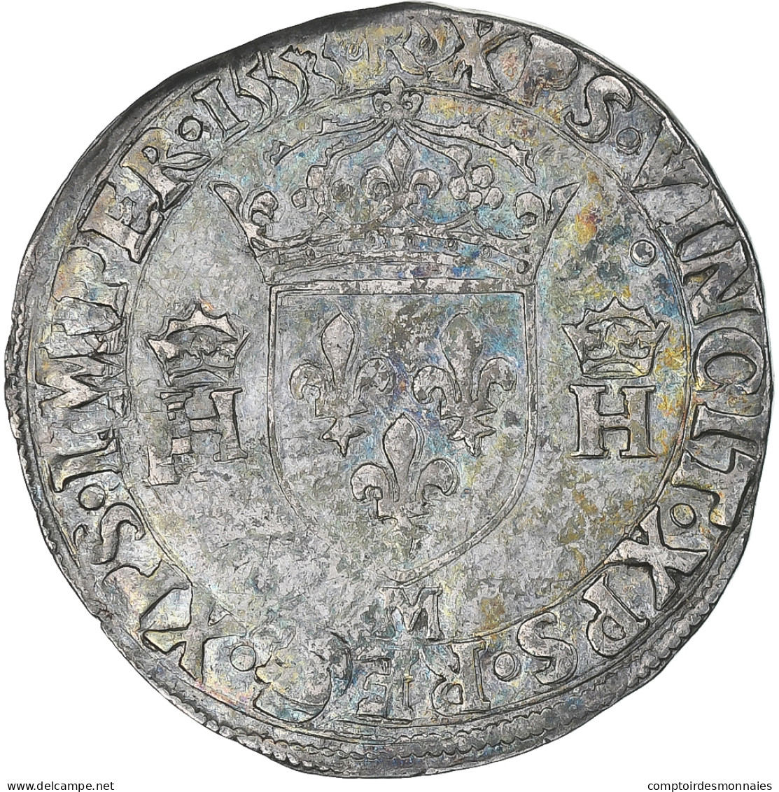 France, Henri II, 1/2 Teston à La Tête Nue, 1553, Toulouse, Buste D, TTB - 1547-1559 Heinrich II.