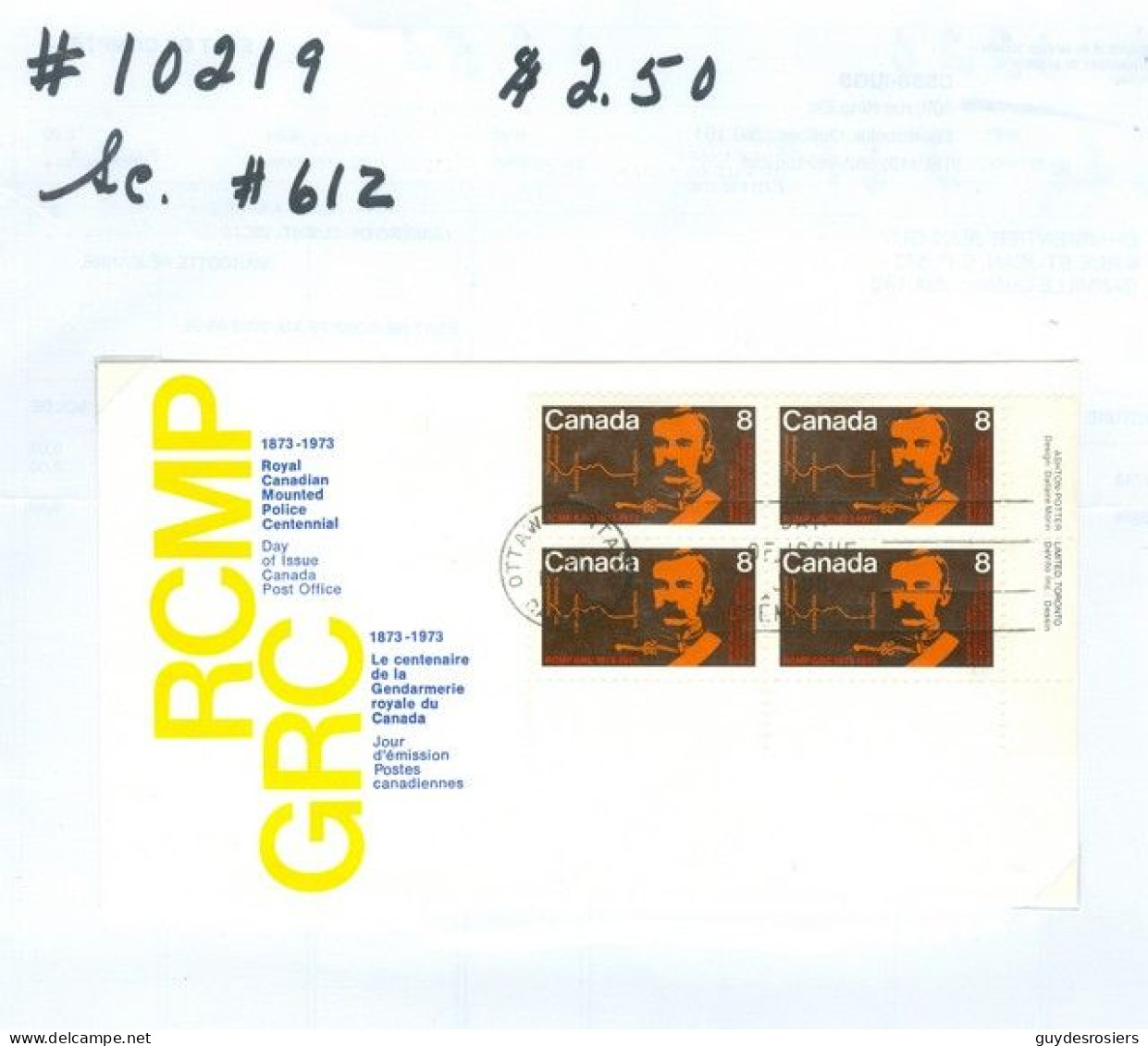 Mounted Police Montée; GRC / RCMP; Gendarmerie; Sc. # 612; Pli Premier Jour / First Day Cover (10219) - Oblitérés