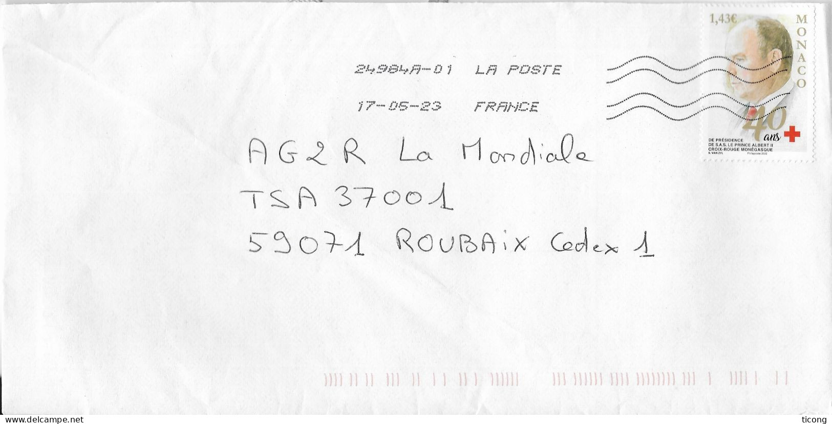 MONACO MONTE CARLO 2023, CROIX ROUGE, ALBERT II ( TIMBRE DE 2022 ) SUR LETTRE DE 2023, VOIR LES SCANNERS - Briefe U. Dokumente