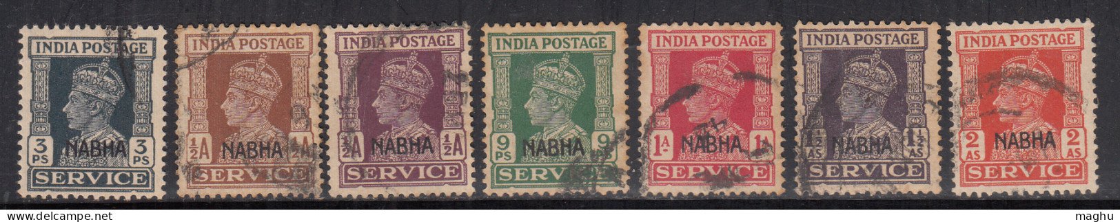 7v Used SERVICE Nabha State, KGVI Series, 1940-1943, British India  - Nabha