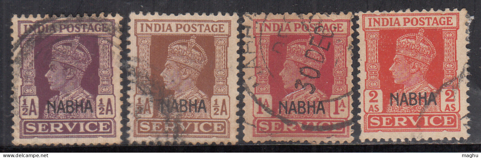 4v Used SERVICE Nabha State, KGVI Series, 1940-1943, British India  - Nabha