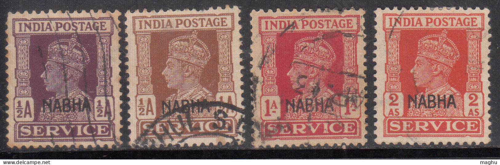 4v Used SERVICE Nabha State, KGVI Series, 1940-1943, British India  - Nabha