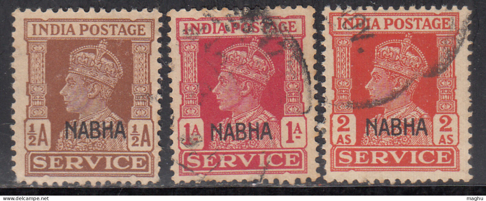 3v Used SERVICE Nabha State, KGVI Series, 1940-1943, British India  - Nabha
