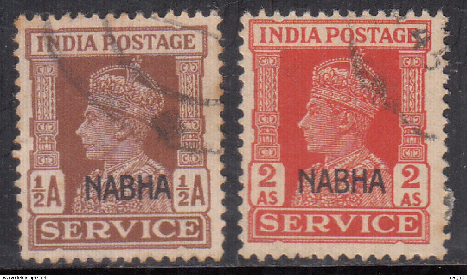 2v Used SERVICE Nabha State, KGVI Series, 1940-1943, British India  - Nabha