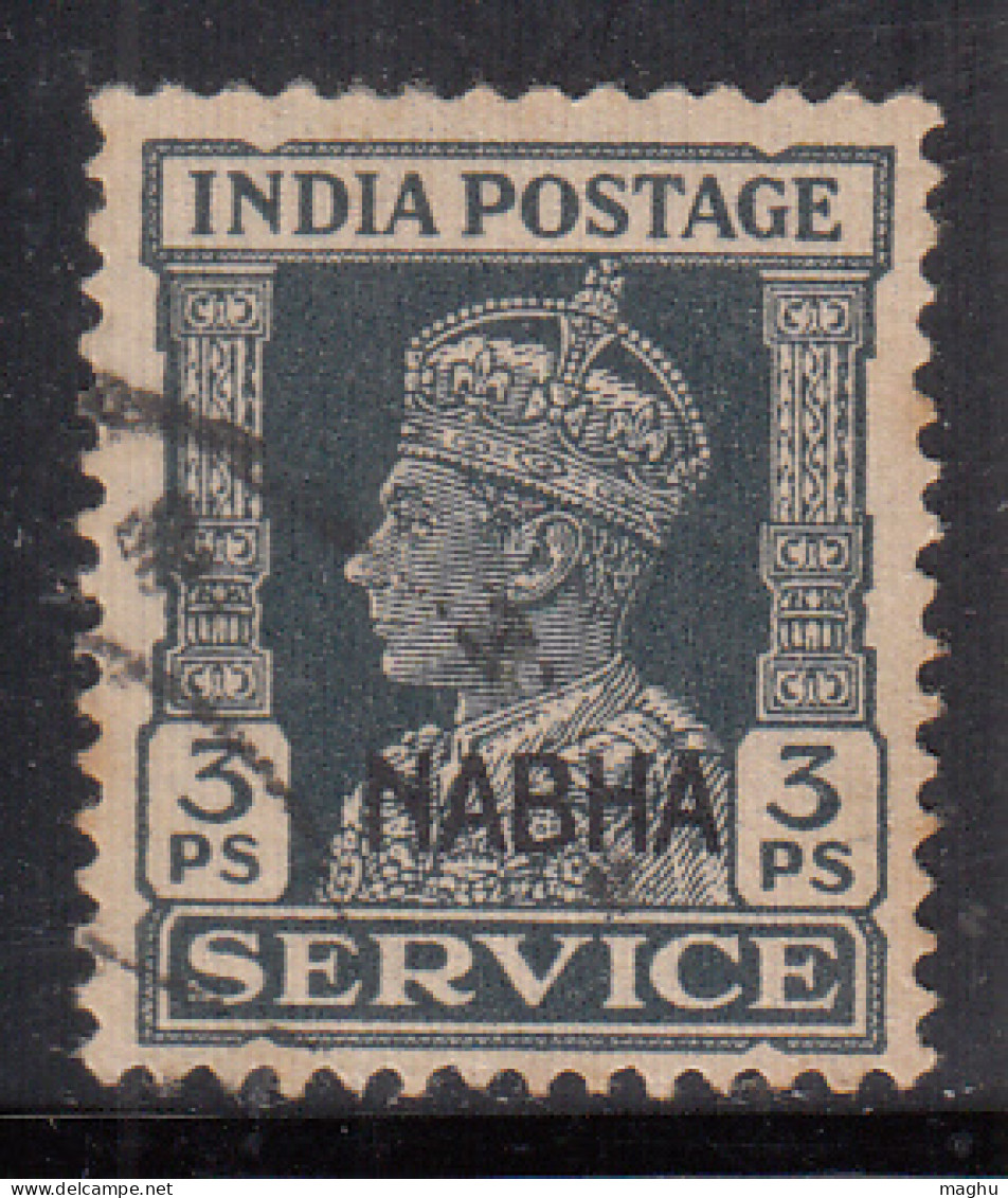 3p Used SERVICE Nabha State, KGVI Series, 1940-1943, SGO55, British India (Sample Image) - Nabha