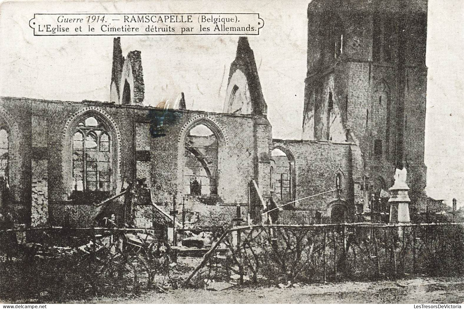 BELGIQUE - Guerre 1914 - Ramscapelle - L'Eglise Et Le Cimetière Détruits Par Les Allemands - Carte Postale Ancienne - Nieuwpoort