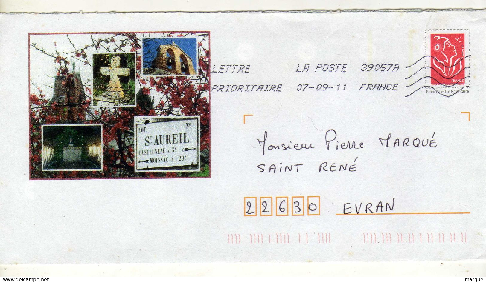 Enveloppe FRANCE Prêt à Poster Lettre Prioritaire Oblitération LA POSTE 39057A 07/09/2011 - PAP: Sonstige (1995-...)