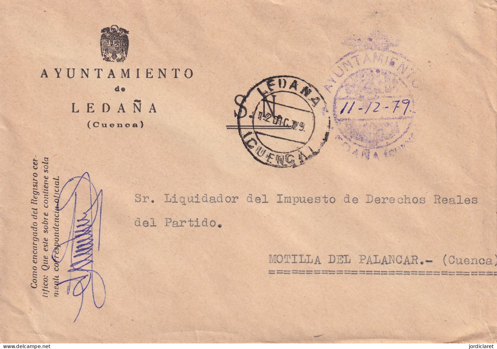 AYUNTAMIENTO DE LEDAÑA  CUENCA  1979 - Postage Free