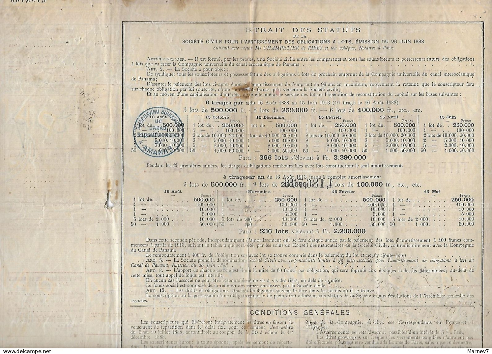 Titre Provisoire Au Porteur Négociable - Obligation De 60 Francs PANAMA 1988 Avec Vignette Contrôle Canal Interocéanique - Navigation