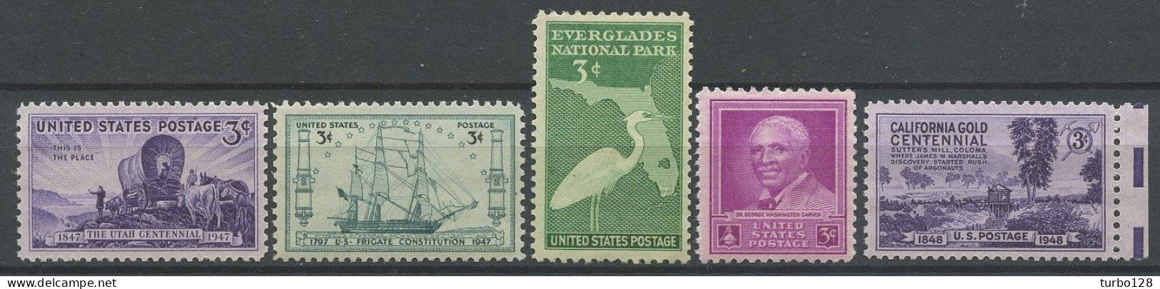 EU 1947 N° 501/505 ** Neufs MNH Superbes C 2.30 € Utah Bateau Voilier Sailboat Constitution Oiseau Bird Héron Carver Or - Nuevos