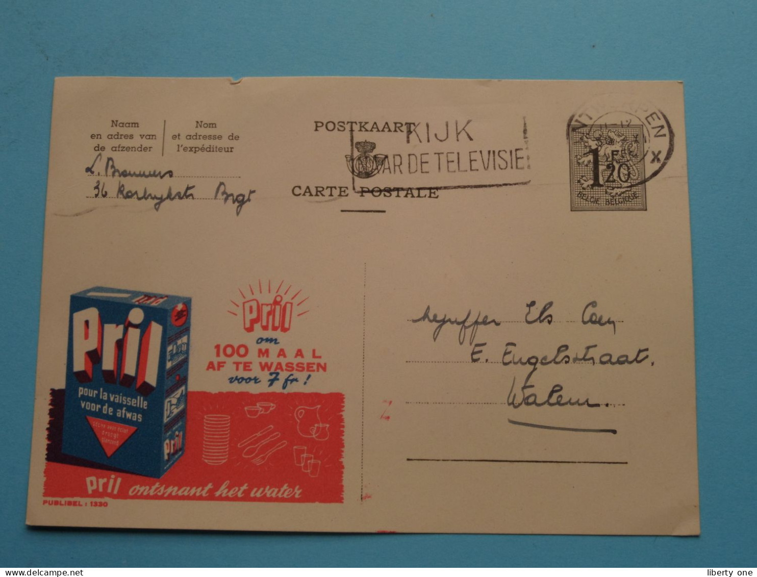 Publi " PRIL " ( Voor De Was/afwas ) > ( Zie / Voir Scan ) Gele Briefkaart ( A'Pen/Walem 1955 ) ! - Afgestempeld