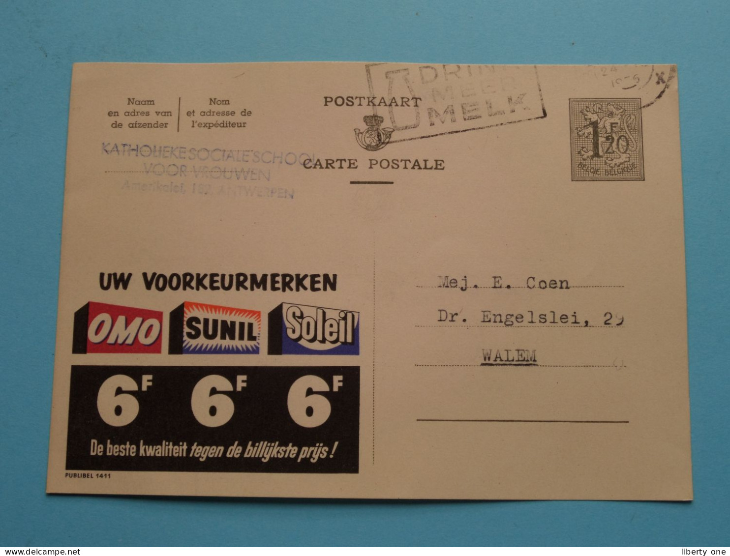 Publi " OMO SUNIL SOLEIL " () > ( Zie / Voir Scan ) Gele Briefkaart ( Antwerpen/Walem 1956 ) ! - Oblitérés