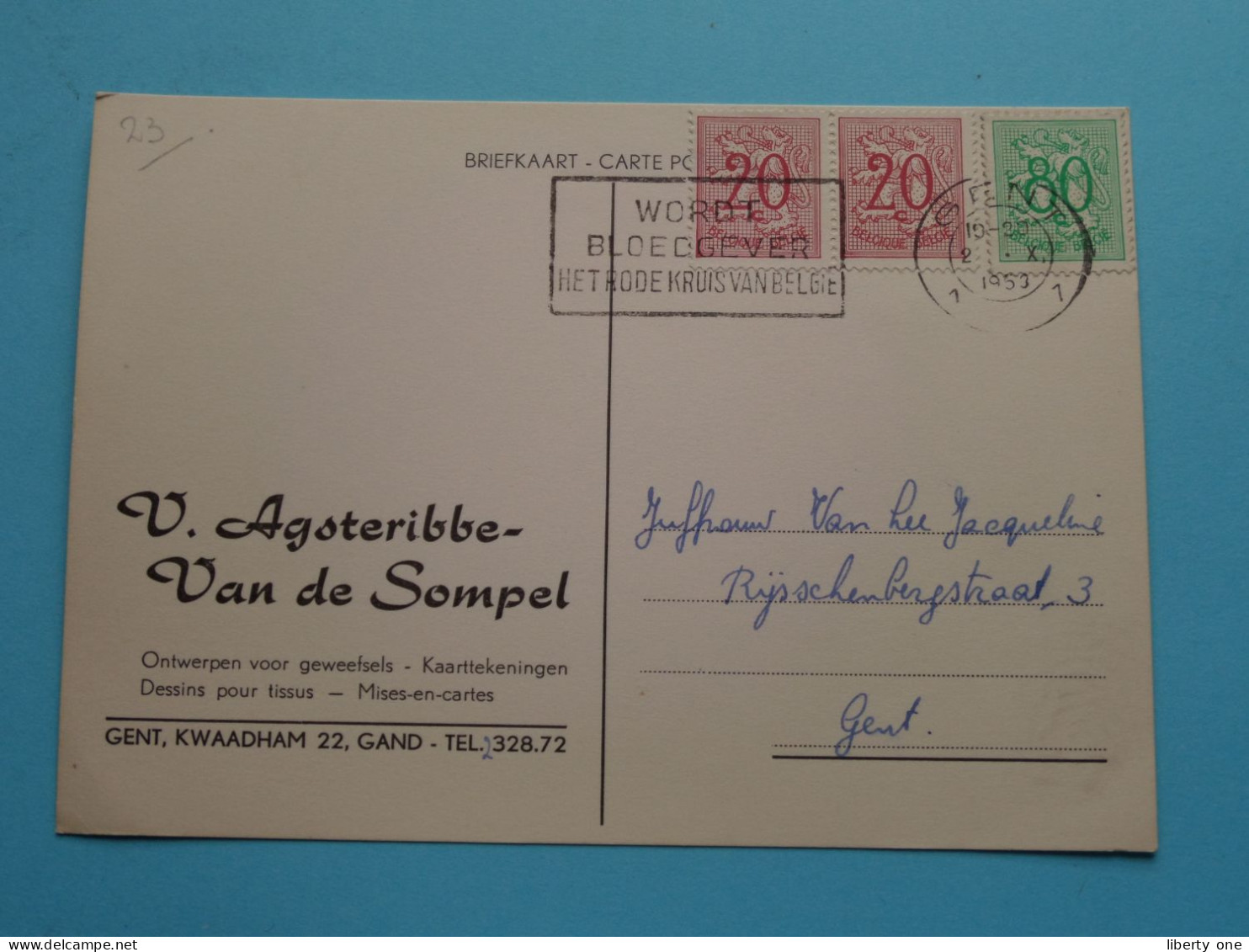 Publi " V. AGSTERIBBE-VAN De SOMPEL " ( Zie / Voir Scan ) Gele Briefkaart ( Gent 1953 ) ! - Used