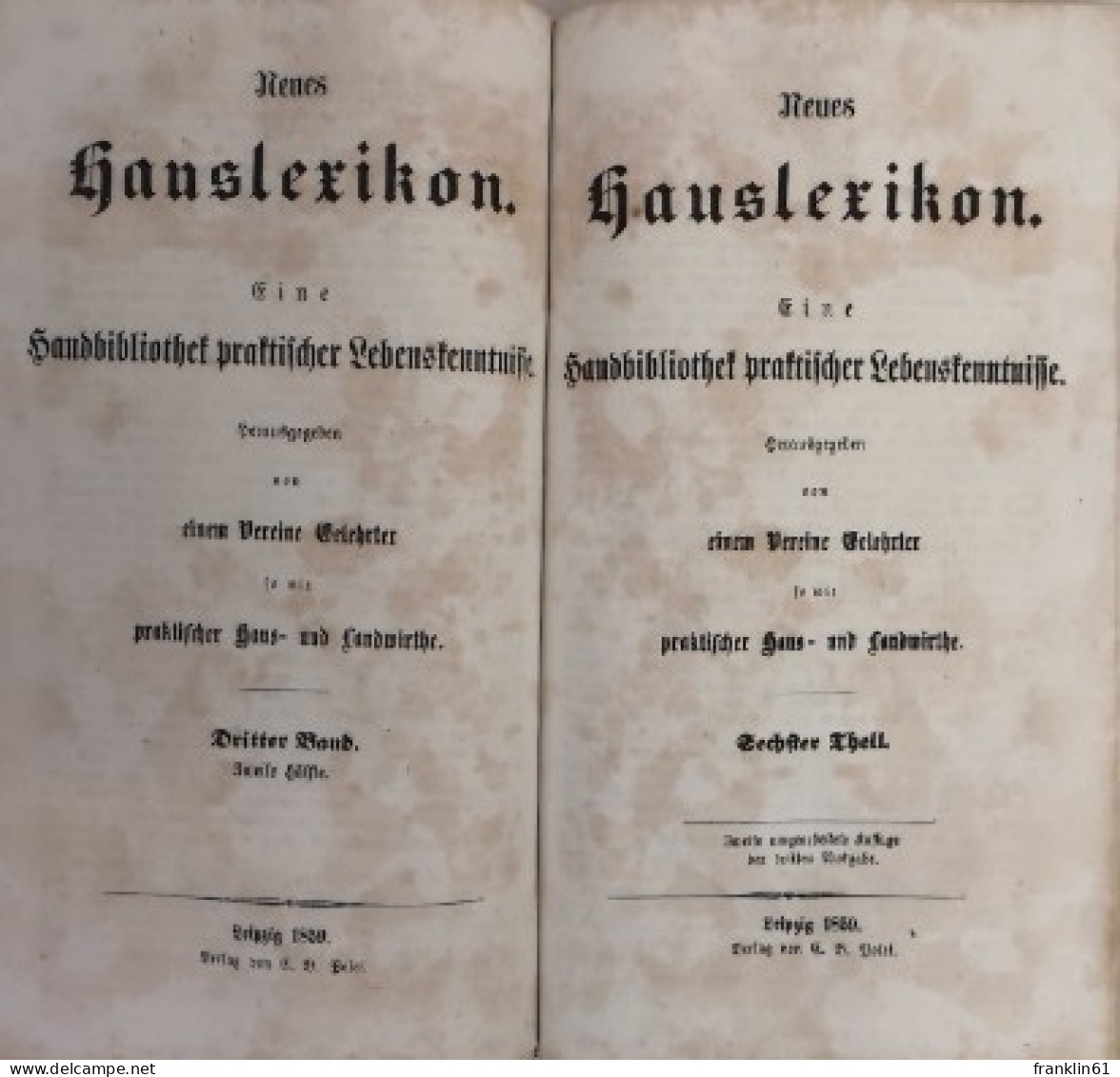 Neues Hauslexikon. Eine Handbibliothek Praktischer Lebeskenntnisse. Dritter Band. Ersteu. Zweite Hälfte. Fünft - Lexiques