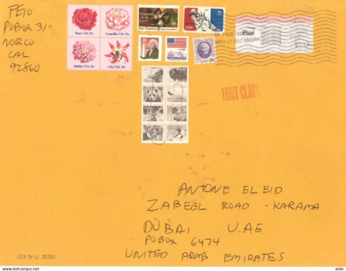 UNITED STATES : 2014 -  STAMPS & LABEL COVER TO DUBAI. - Covers & Documents