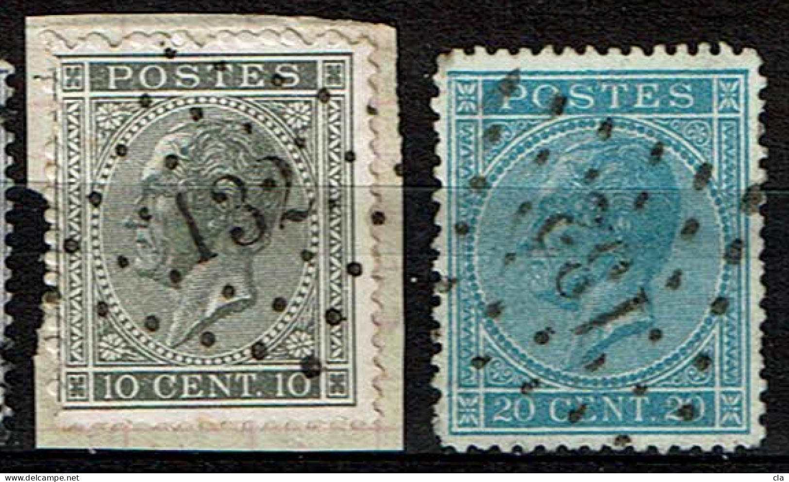 17 Et 18  Obl LP 132 Fontaine L'Evêque - 1865-1866 Profil Gauche