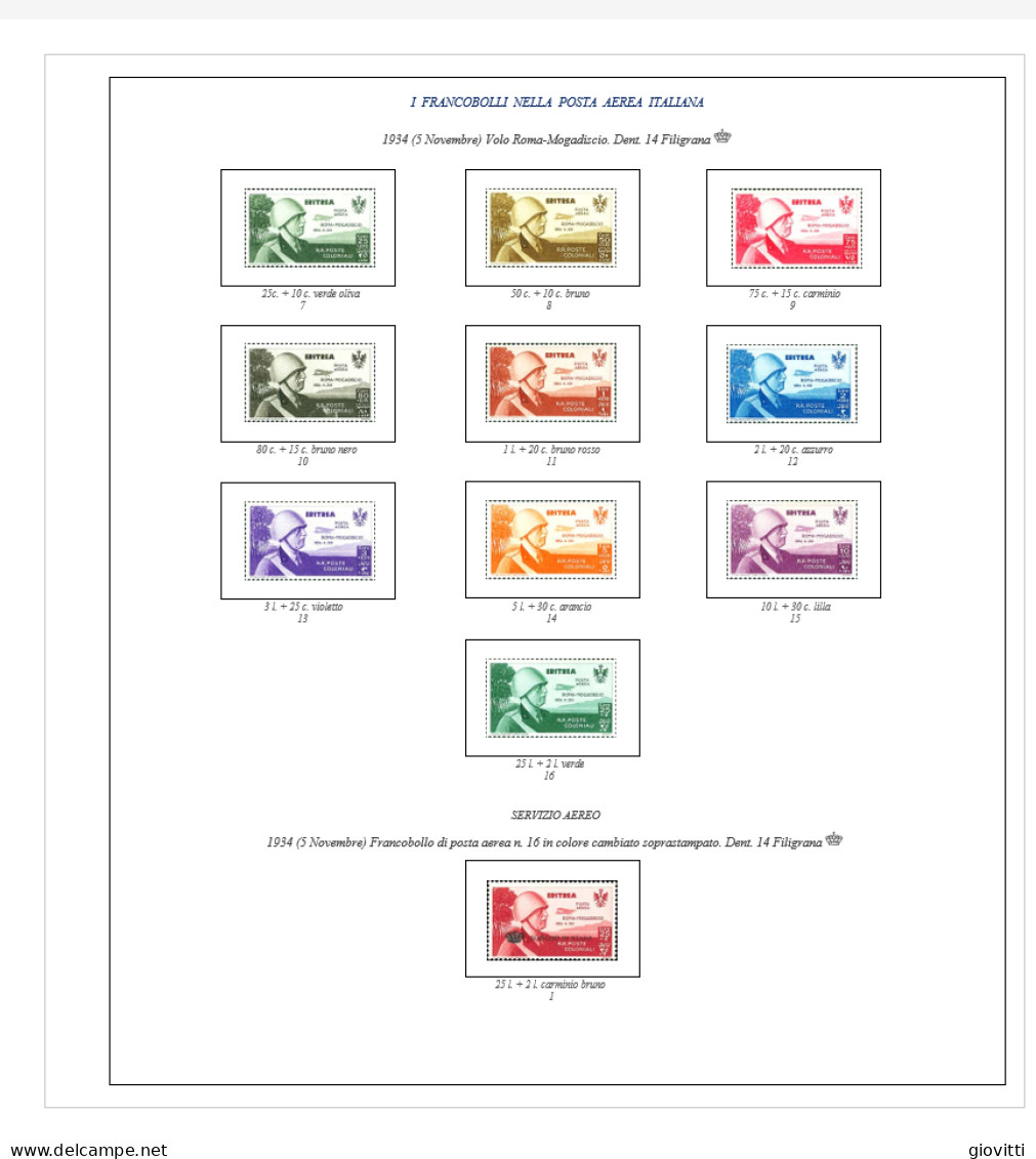 POSTA AEREA ITALIANA fogli autocostruiti per album a 22 anelli.