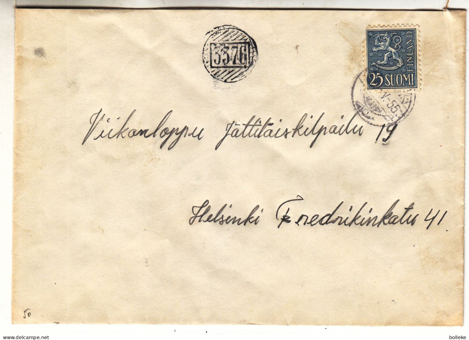 Finlande - Lettre De 1955 - Avec Cachet Rural 3376 - Exp Vers Helsinki - - Briefe U. Dokumente