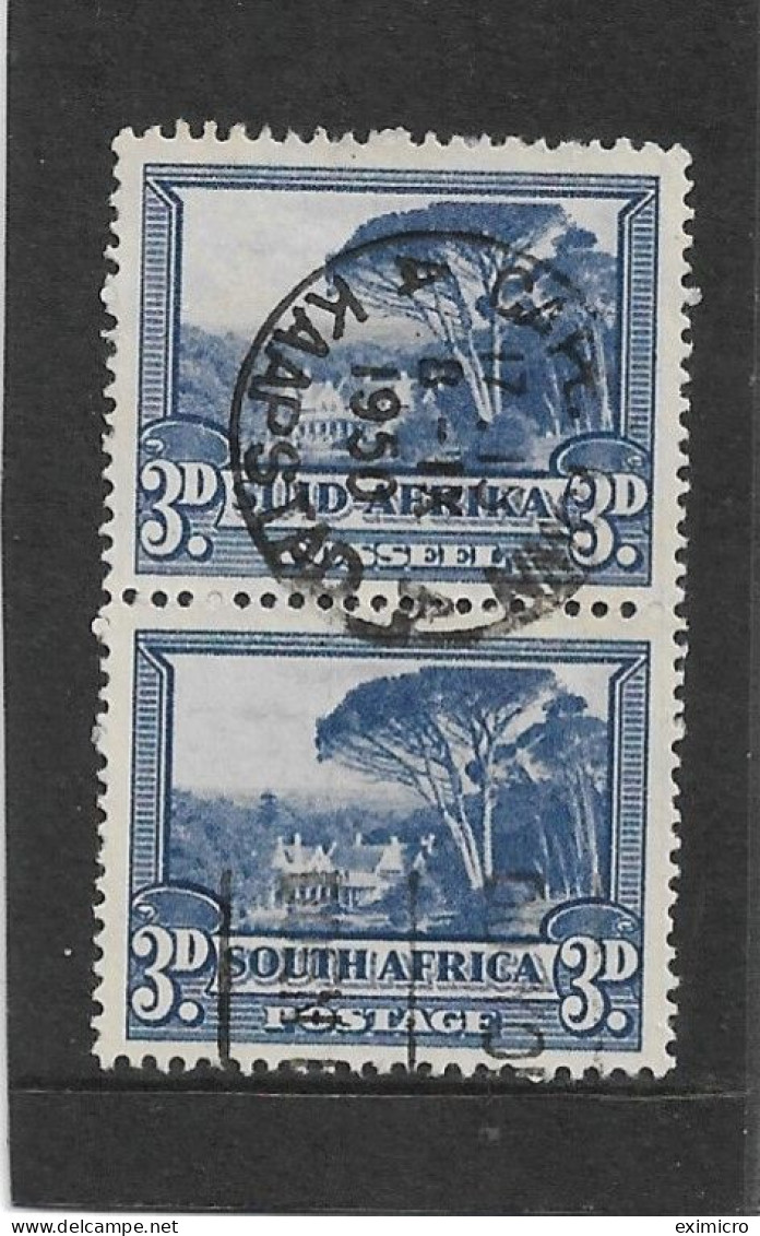 SOUTH AFRICA 1949 3d DULL BLUE SG 117 IN FINE USED VERTICAL PAIR WITH 1950 CDS Cat £3 As A Vertical Pair - Used Stamps