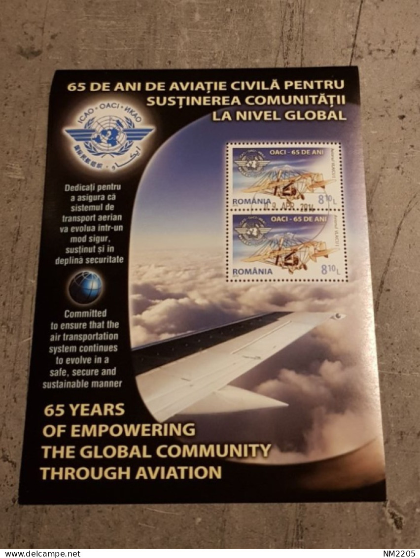 ROMANIA 65 YEARS OF EMPOWERING THE GLOBAL COMMUNITY THROUGH AVIATION MINIATURE SHEET USED - Usati