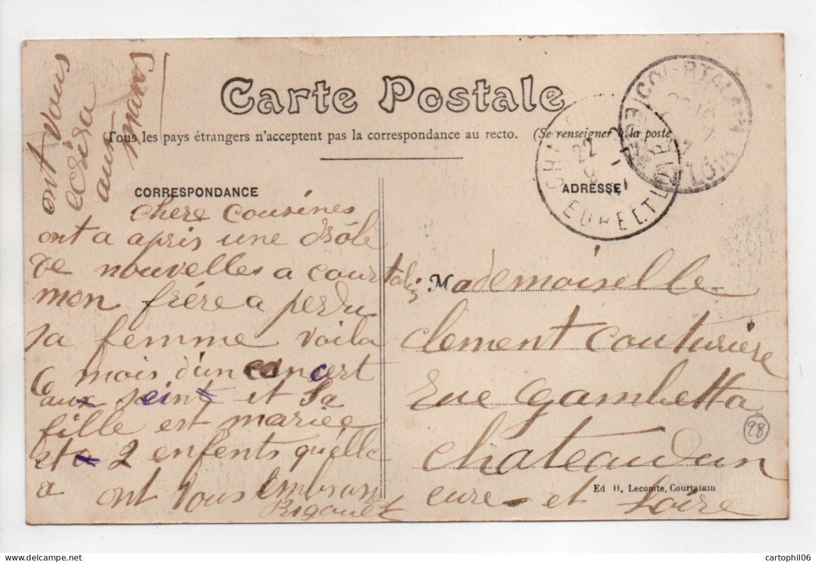 - CPA SOUVENIR De COURTALAIN 1907 (28) - Edition Lecomte - - Courtalain