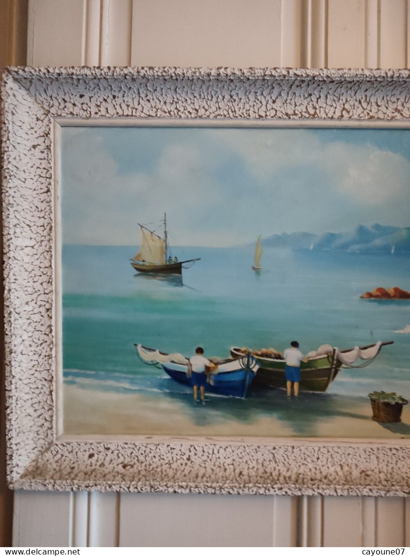 P. VOLODTCHENKO Huile Sur Isorel Grand Format Marine Titrée "Cannes Vue De L'Esterel Pêcheurs" Datée 1952 - Oils