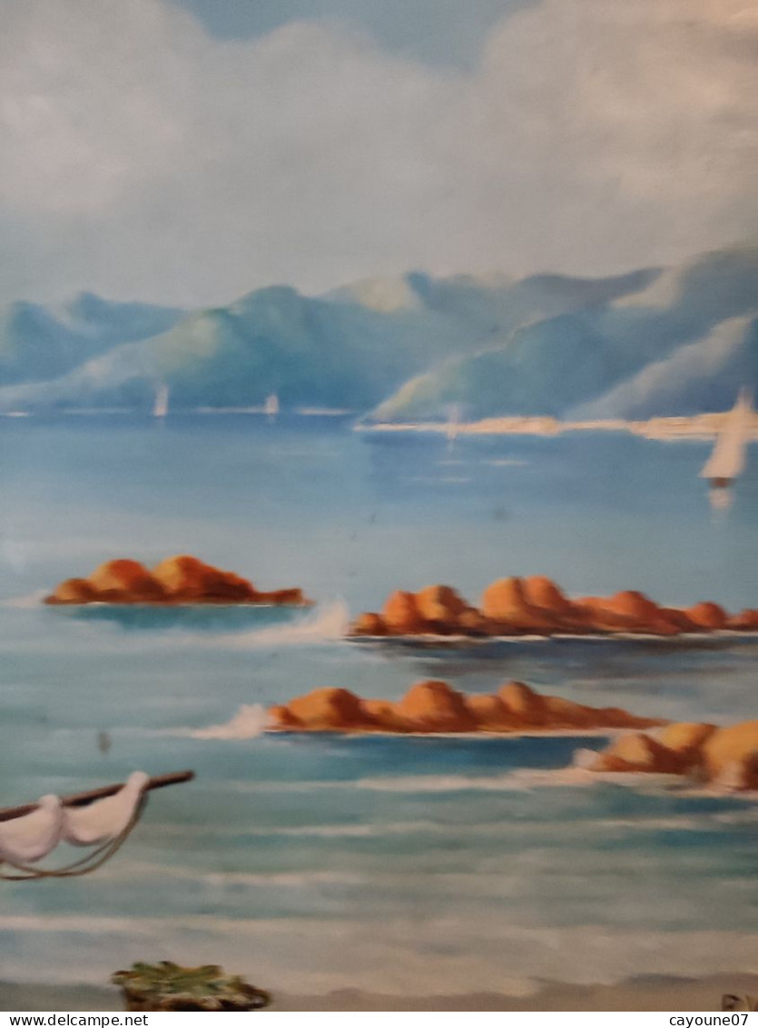 P. VOLODTCHENKO huile sur isorel grand format marine titrée "Cannes vue de l'Esterel Pêcheurs" datée 1952