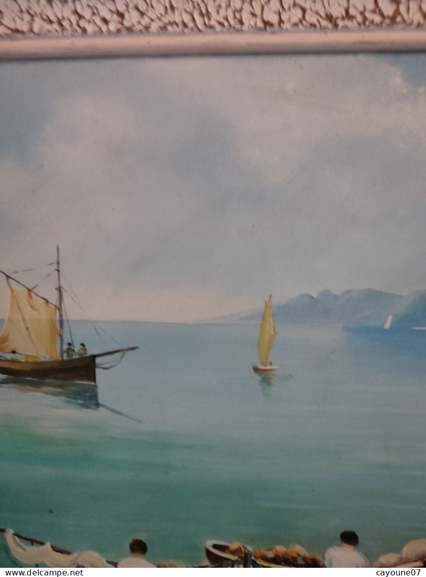 P. VOLODTCHENKO huile sur isorel grand format marine titrée "Cannes vue de l'Esterel Pêcheurs" datée 1952