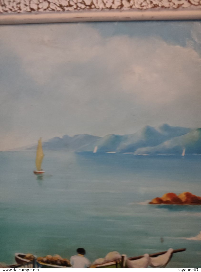 P. VOLODTCHENKO huile sur isorel grand format marine titrée "Cannes vue de l'Esterel Pêcheurs" datée 1952