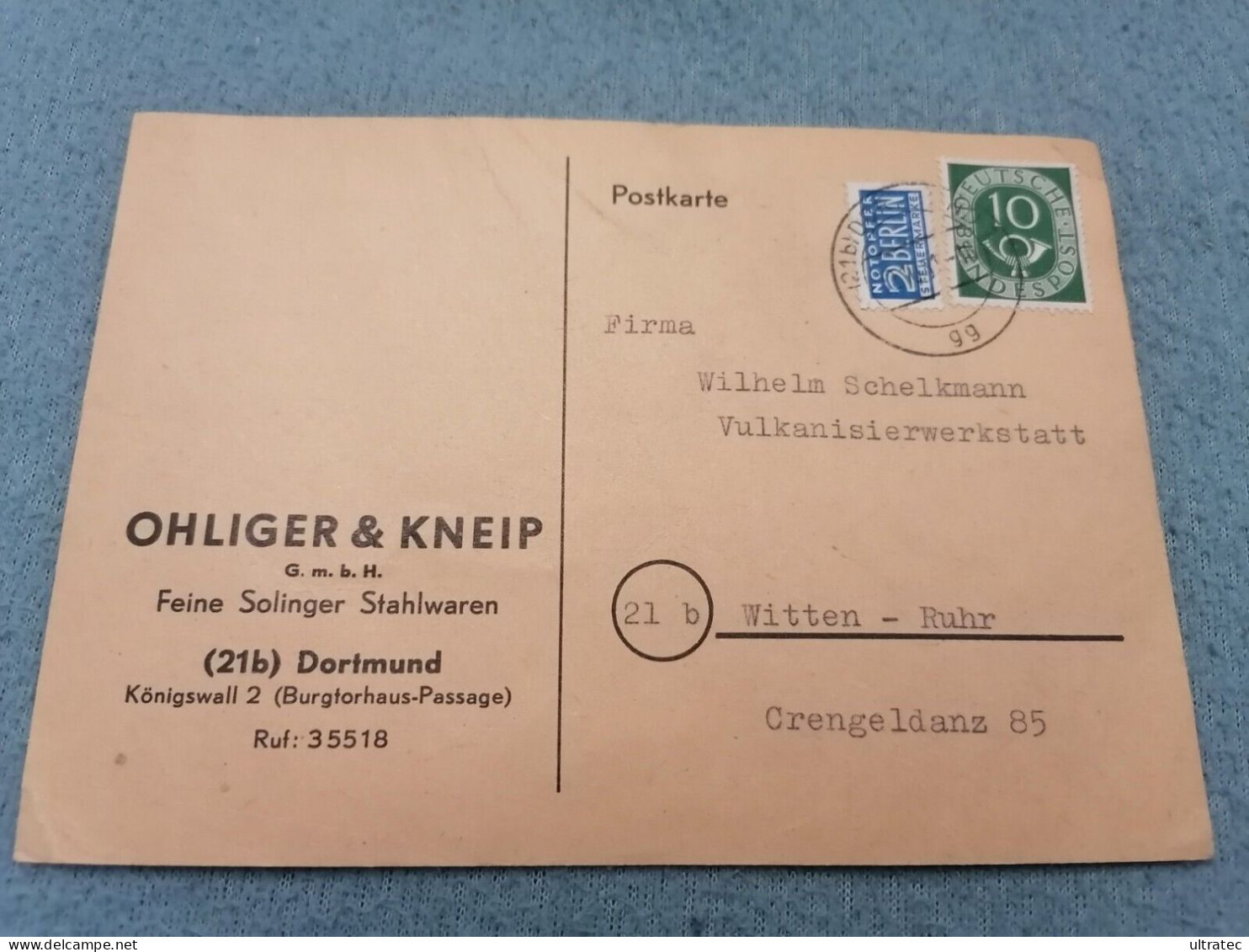 BRIEF 1951, OHLIGER & KNEIP IN DORTMUND, SOLINGER STAHLWAREN, GESCHÄFTLICHE KORRESPONDENZ POSTKARTE  Originale Der Zei - 1950 - ...