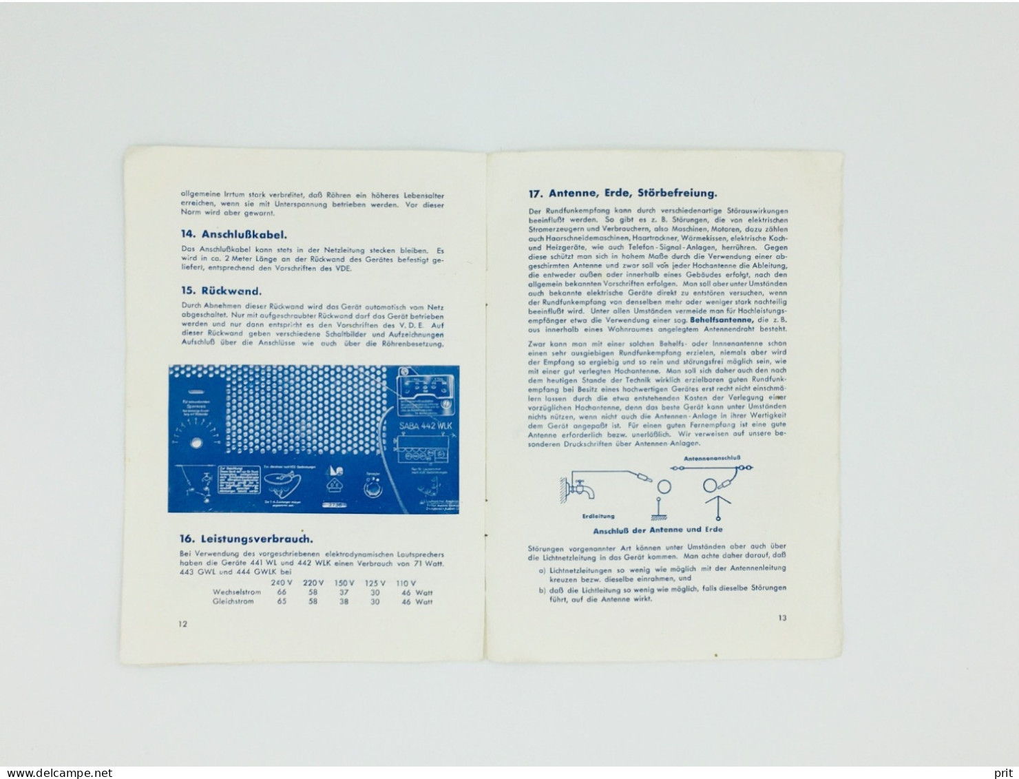 SABA Radio Germany 1936/37 manual brochure Saba 441WL 442 WLK 443 GWL 444 GWLK