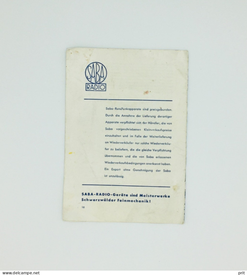 SABA Radio Germany 1936/37 manual brochure Saba 441WL 442 WLK 443 GWL 444 GWLK