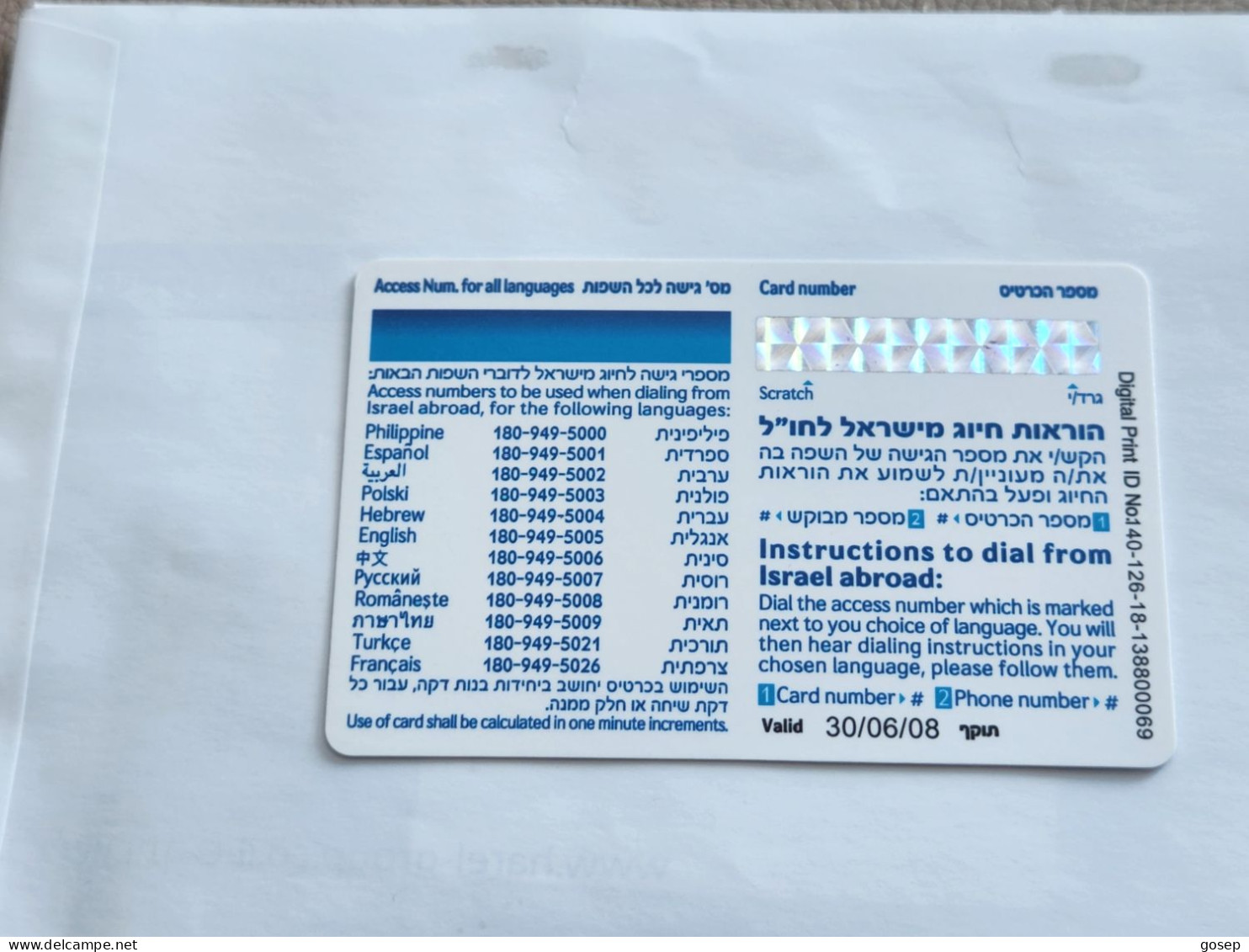 ISRAEL-(BEZ-INTER-714)-Anat Strom-product Manager For International Communication-(12)(138800069)(30.6.08)-mint Card - Israel