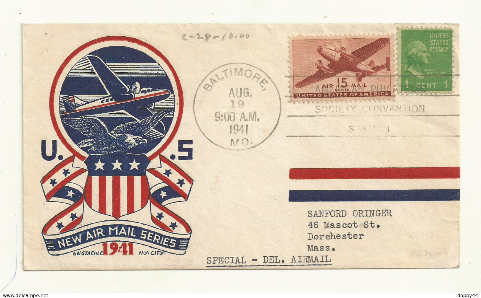 USA BELLE LETTRE CACHET BALTIMORE 19/08/1941 - 2a. 1941-1960 Afgestempeld