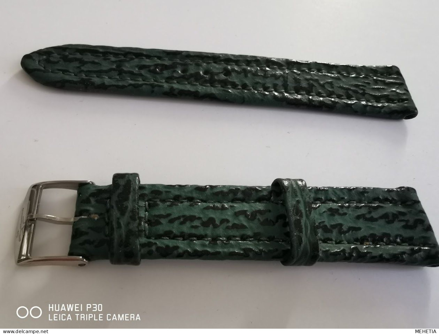 Bracelet De Montre En Cuir Boucle Inox Signée Neuf Vert  - Fait Main En France 18mm Livré Avec 2 Pompes Inox - Altri & Non Classificati