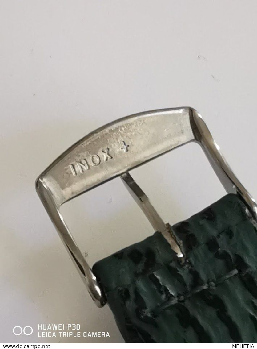 Bracelet De Montre En Cuir Boucle Inox Signée Neuf Vert  - Fait Main En France 18mm Livré Avec 2 Pompes Inox - Andere & Zonder Classificatie