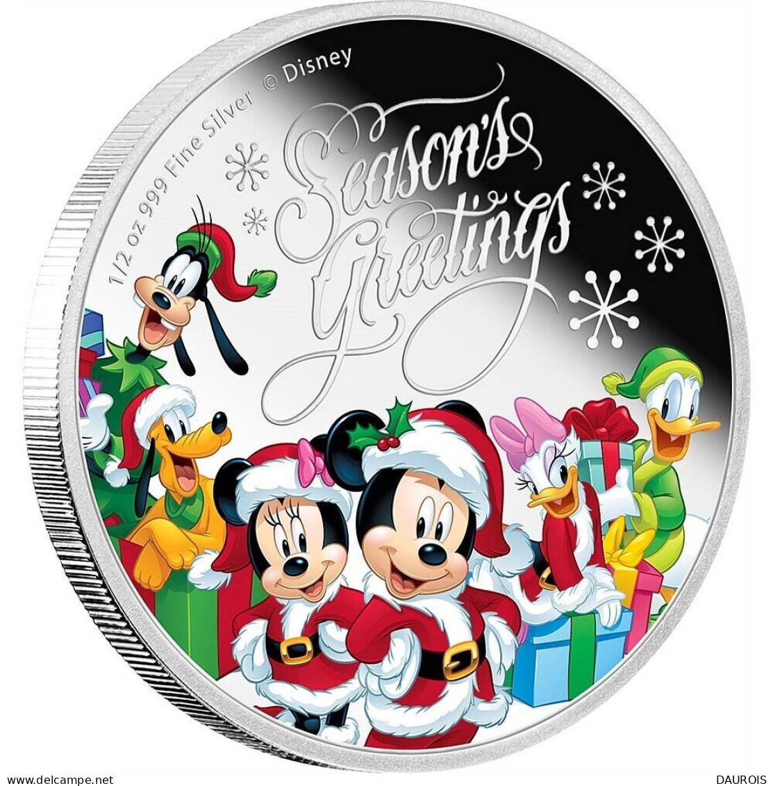 DISNEY – Seasons Greetings – MICKEY MOUSE ET AMIS – PIÈCE DE 1/2 ONCE En Argent - Niue