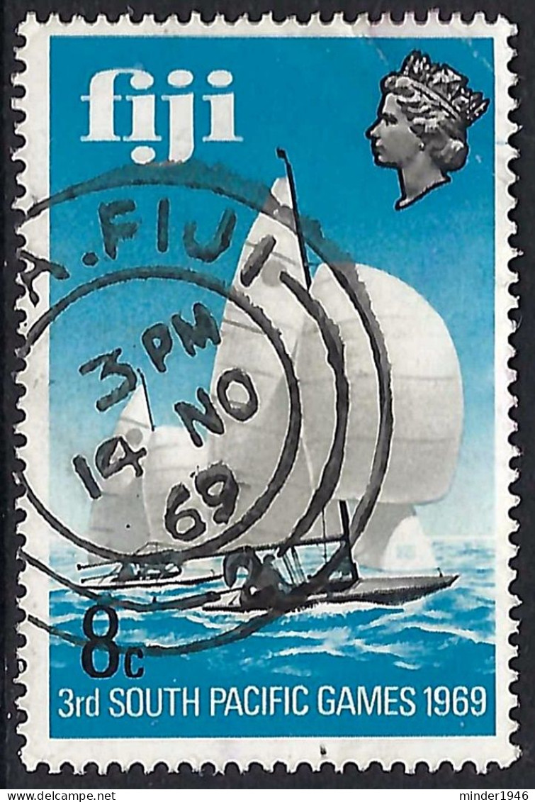 FIJI 1969 QEII 8c Black, Grey & New Blue, 3rd South Pacific Games Port Moresby-Sailing Dinghy SG412 FU - Fiji (...-1970)