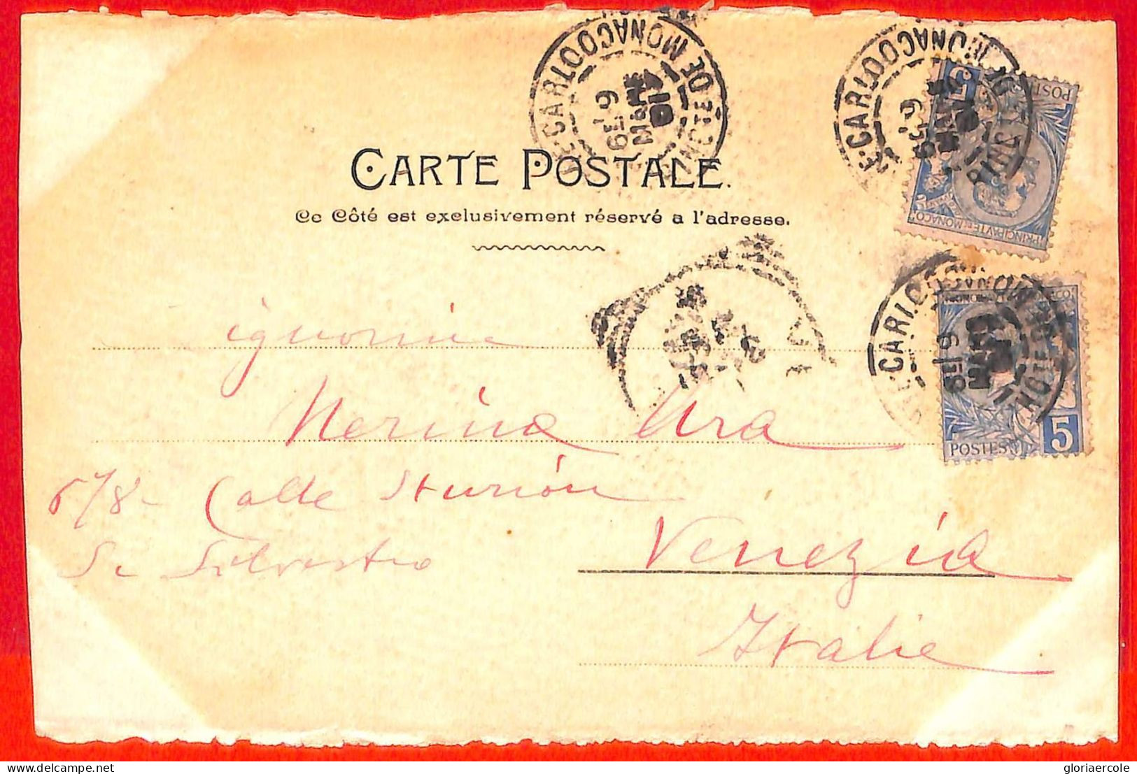 Aa1013 - MONACO - Postal History -  POSTCARD  To ITALY 1901 - Brieven En Documenten