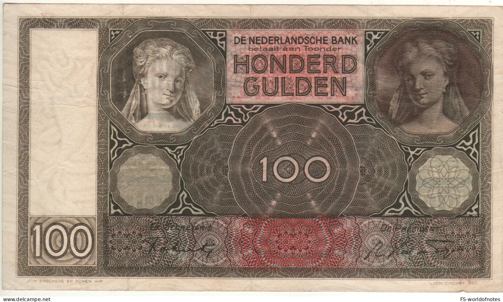 NETHERLANDS  100  Gulden   P51c    Dated   06.05.1942   ( Face "Maria Magdalena" ) - 100 Gulden