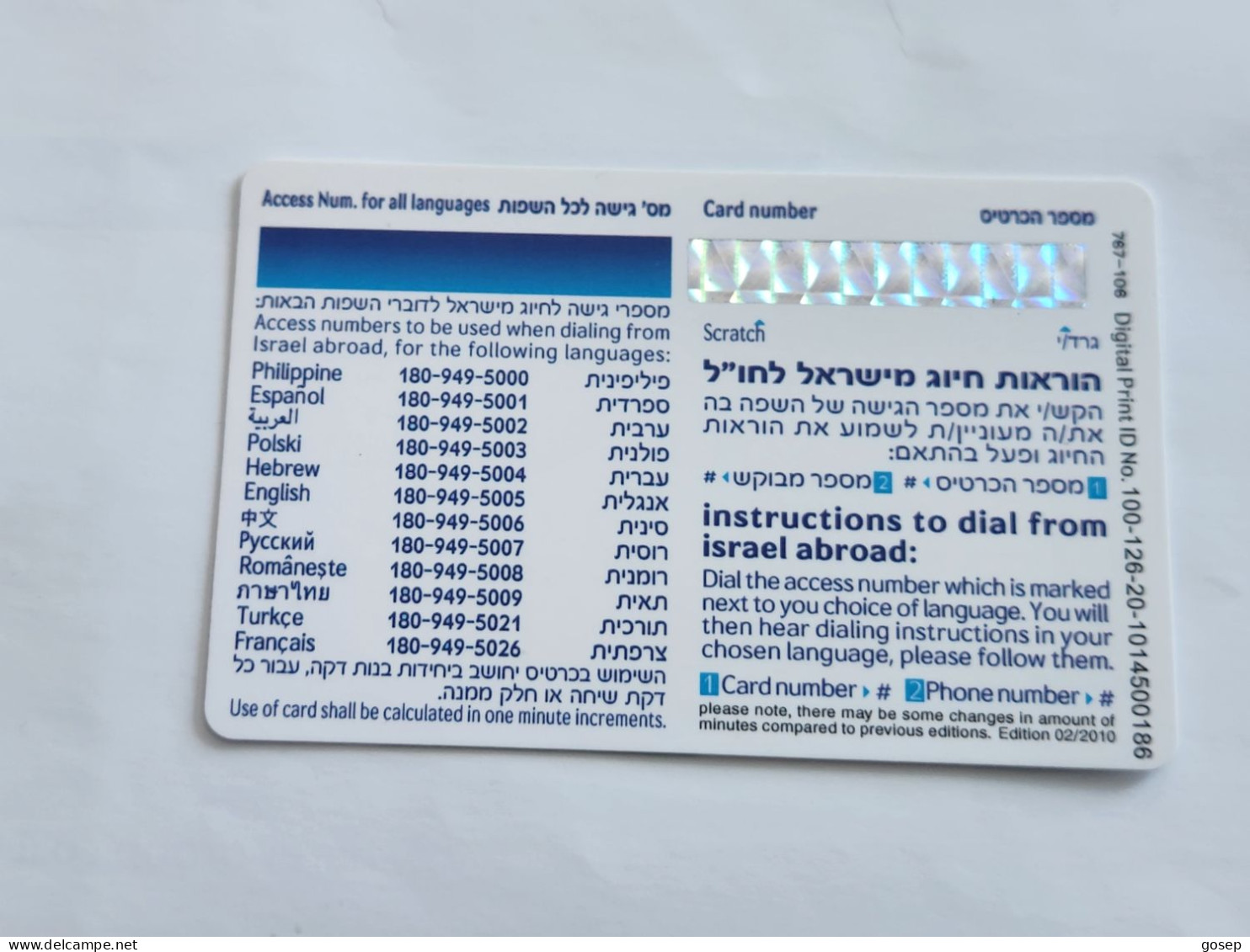 ISRAEL-(BEZ-INTER-724)-Shlomi Sarfati-Manager Of The Sales-(22)(1014500186)(1.2.10)mint Card - Israele