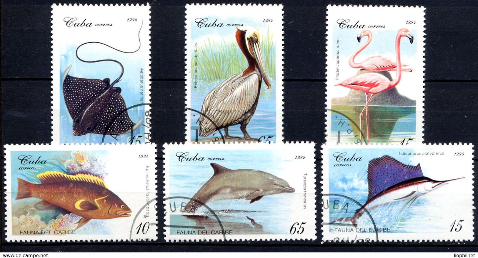 CUBA 1994, Yvert 3400/4, Poissons Et Oiseaux Palmipèdes, 6 Valeurs, Oblitérés / Used. R799 - Usati